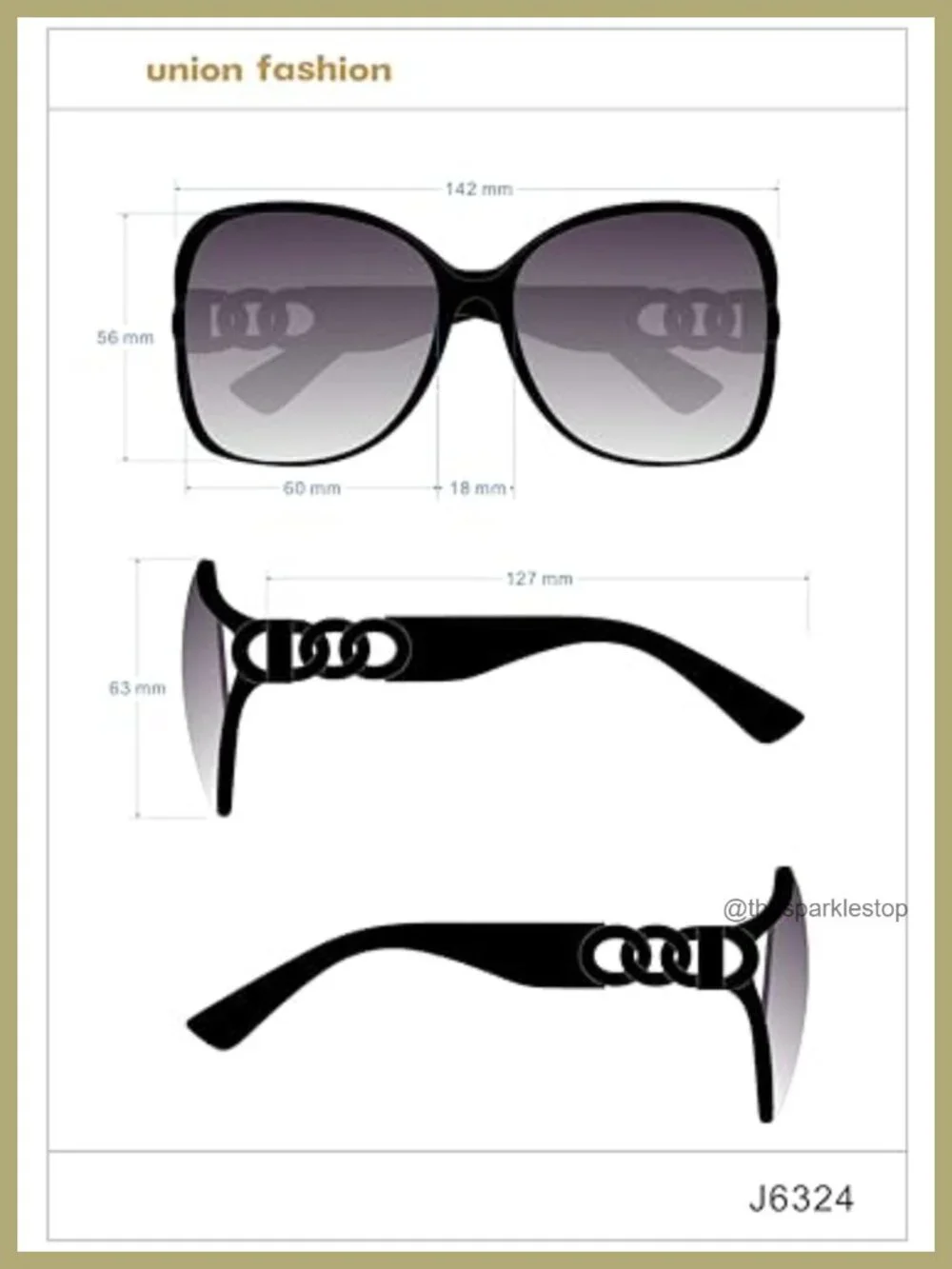 Women's Oversized Square Sunglasses with Chain Detail, UV Protection
